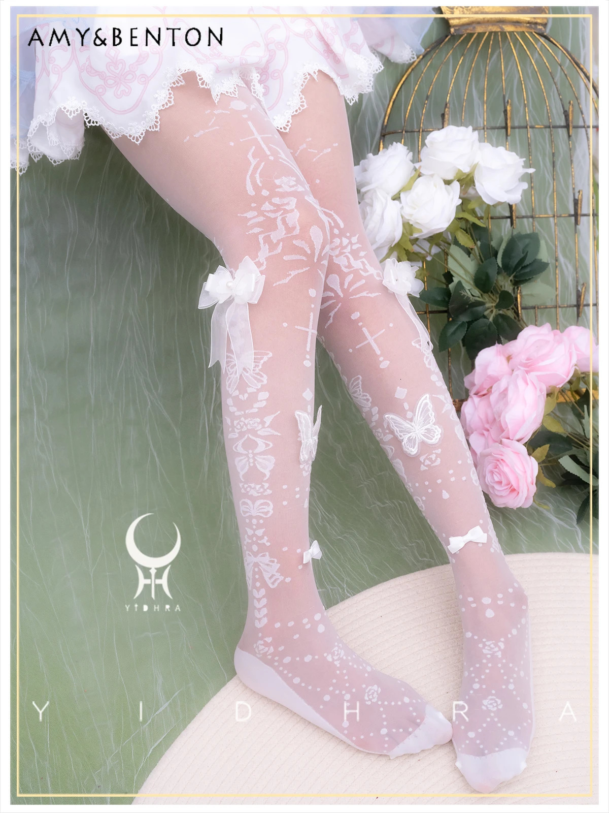 Original Lolita Pantyhose Women Summer Heavy Industry Gorgeous Sweet Bow Print Pantyhose Versatile Kawaii Thigh High Stockings 241031