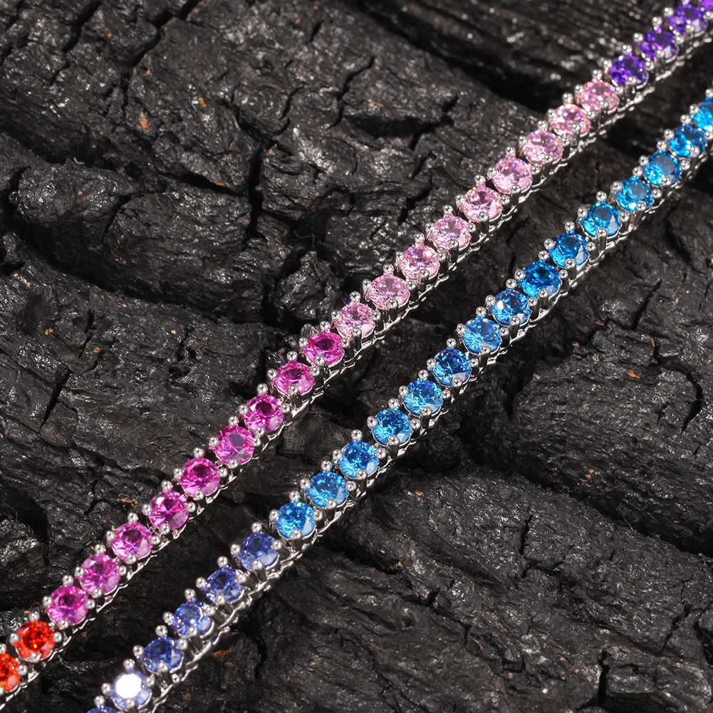 New In 4mm Colorful Cubic Zirconia Tennis Chain Necklace Choker Hip Hop Fashion Necklaces Shiny Iced Out Diamond Neck Chains Jewelry Accessories Colla
