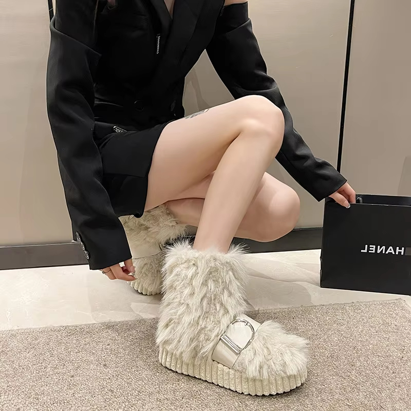 New Furry Designer Womens Upgraded With Wool Boots Non-Slip Warm Womens Australia Ankle Fashion Winter Boots Large Size Leather Shoes