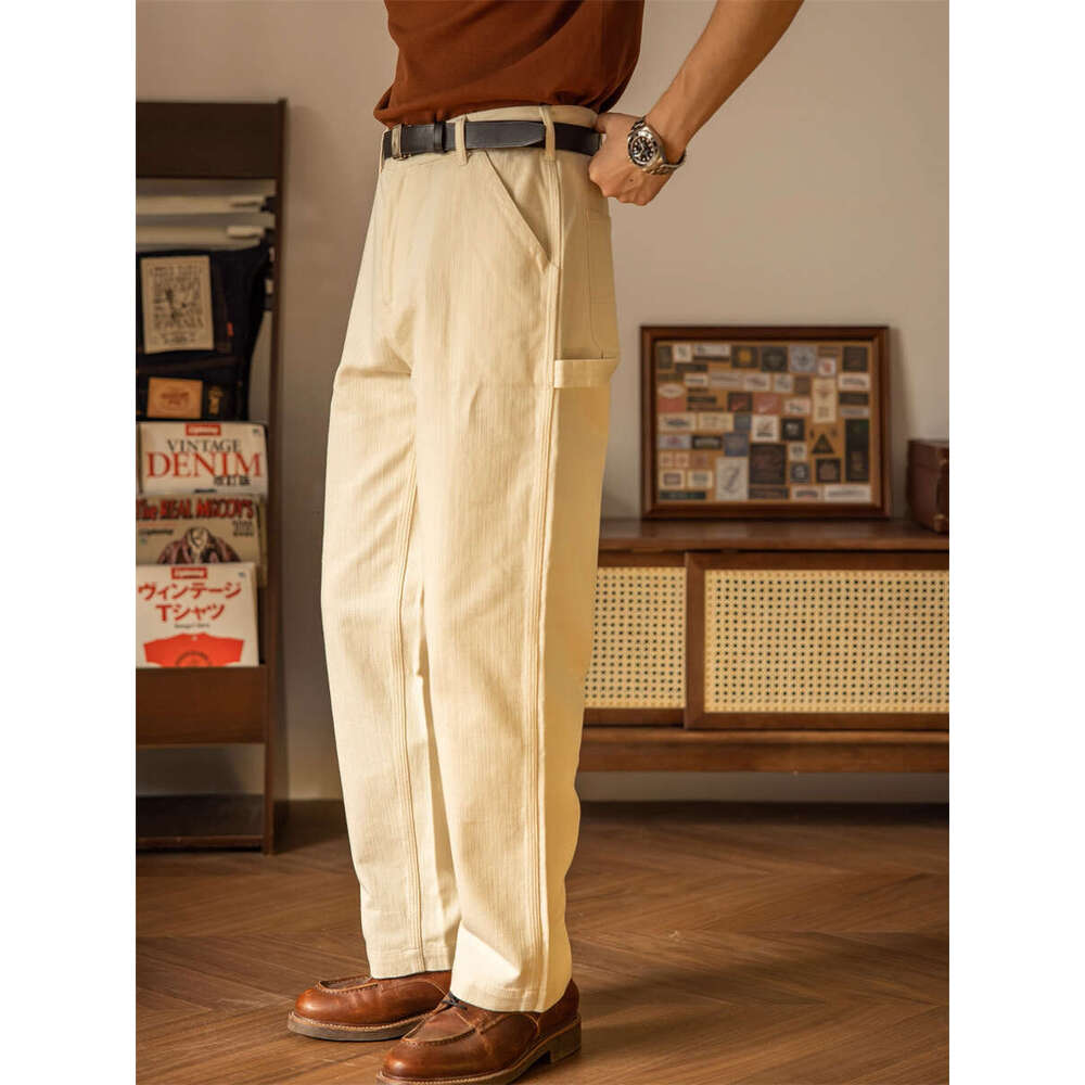 Red Tornado White Painter Pants Slub Yarn Twill American Casual Style Trousers