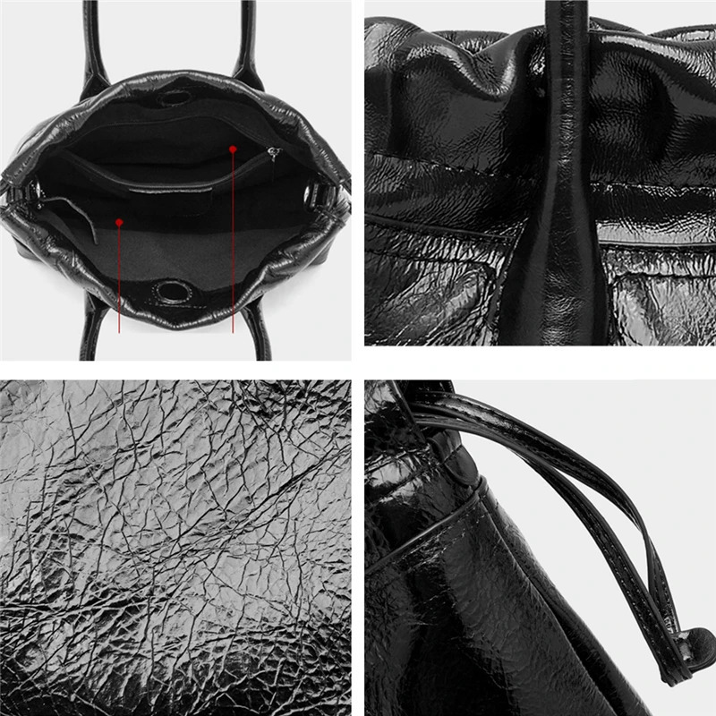 Toptrends Cow Genuine Leather Drawstring Small Tote Handbags For Women y ner Hobo Ladies Shoulder Crossbody Bags 241029