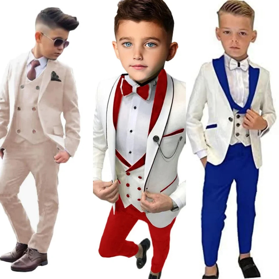 24 Hours Ship 3 Pieces Boys Suit Set For Wedding Ring Bear Year Kids Clothing Children Suits Jacket Pants Vest 241030