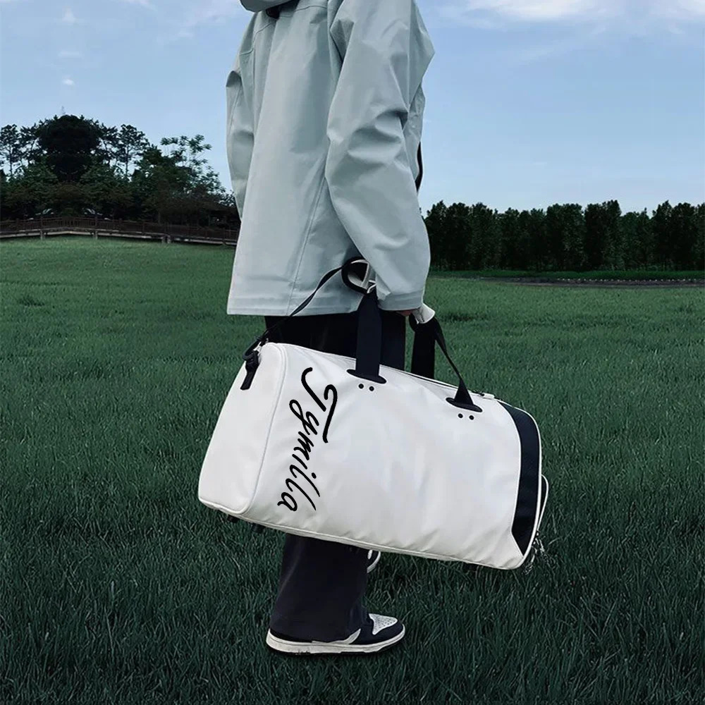 Tymilla 2024 New Golf Clothing Bag Simple Crossbody Large Capacity Pu Waterproof Independent Shoe Area Outdoor Sports