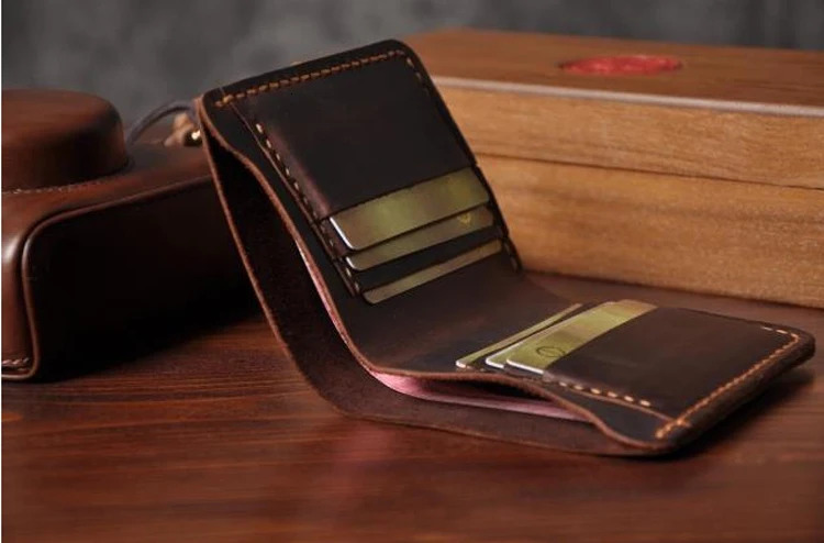 Handmade Vintage Crazy horse Genuine Leather Men Wallet Purse Short Card for Male Money Clips bag 241029