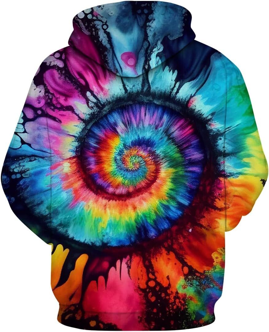 Hoodie for Mens Womens Funny Tie Dye Hoodie Colorful Spiral Theme Sweatshirt Graphic Hoodies sweatshirt Warm Hip Hop cool