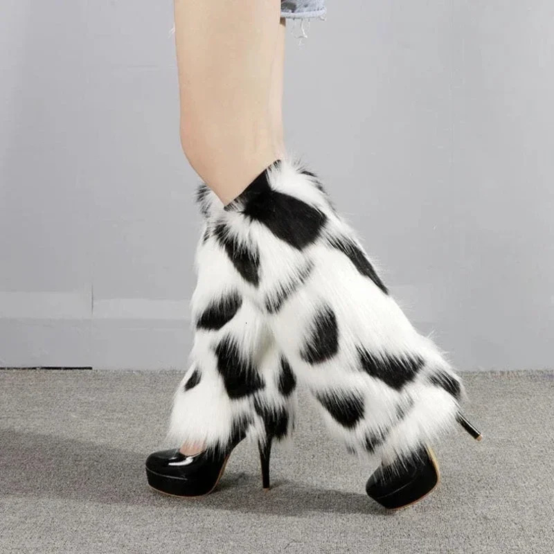 Fox-like Plush Boots Socks Sleeve Women Long Short Leggings Warm Autumn Winter Stage Performances Furry Leg Warmers 241031