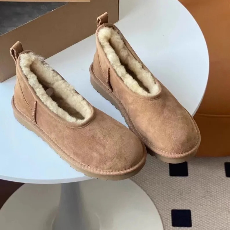 Women Fur Flats Platform Warm Snow Boots Suede Cozy Femme Loafer Shoes Winter Short Plush 241030 4