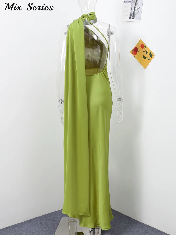 Sexy Satin Ribbon Halter Party Dress Women Elegant Backless Off Shoulder Sleeveless Dresses 2024 Summer Famale Solid Robes 241030
