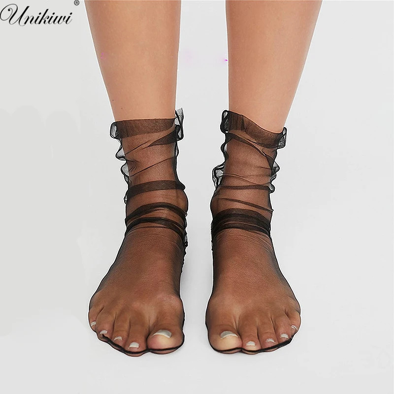 UNIKIWI.Womens Novelty Chiffon Transparent Mesh Socks.Sexy Ladies Ultra-Thin Gauze Socks Sox Female Meias.12 Colors 241031