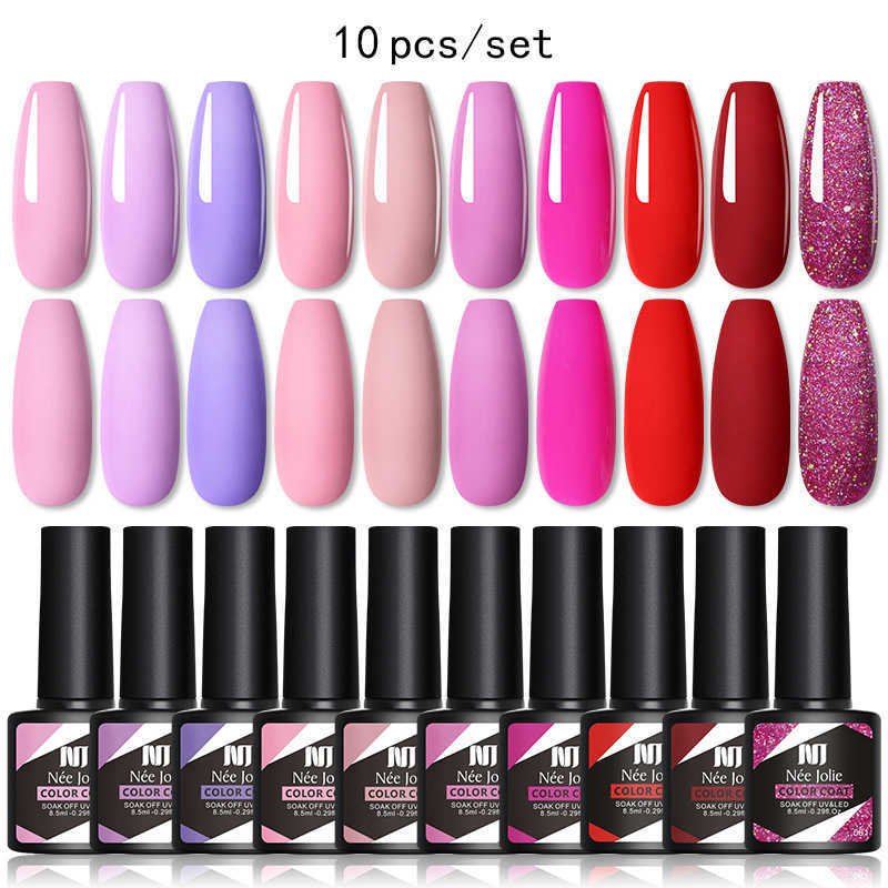 Nee Jolie New Manicure 10-Color Varnish Nail Phototherapy Gel Set Primer Cover W240824