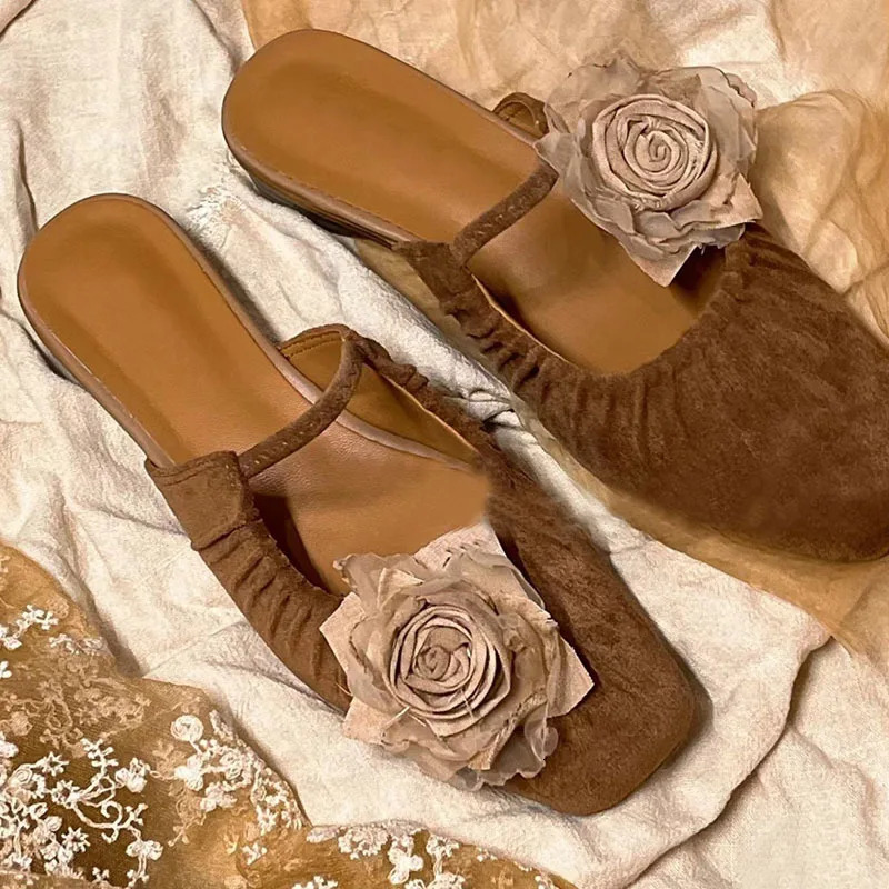 Fashion Summer Women Half Slipper Mary Jane Shoes Ladies Elegant Mules Shoes Low Heel Sandal Outdoor Slipper 241031