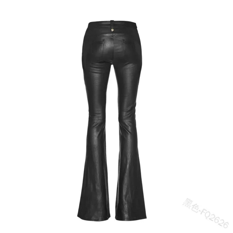 Women Leather Pants Punk Rock Sexy Bandage Motorcycle Leather Pants Tight High-waist Lace Up Bodycon Flare Trousers 241031