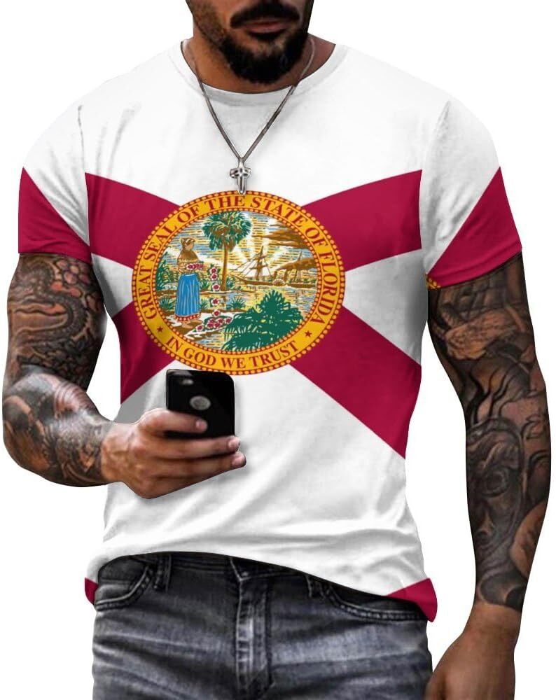 Mens T shirt Flag of Florida Cotton T-Shirt 3D Printed Casual Shirt Men's Crew Neck T-Shirt tee Casual tops summer clothes