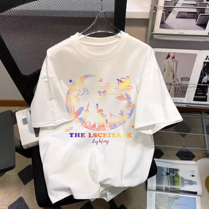 Designer's pure cotton women's short sleeved T-shirt brand internet famous loose round neck trendy white printed top versatile base shirt