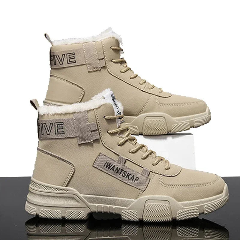 Ankle boots mens snow boots winter warm lace mens shoes fashionable Flock plus winter boots mens shoes plus size khaki PU517 241031