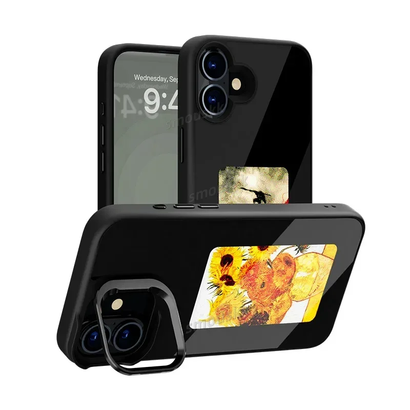 DIY E-ink screen projection AI photo built-in stand suitable for iPhone 15 14 13 Pro Max smart NFC phone case
