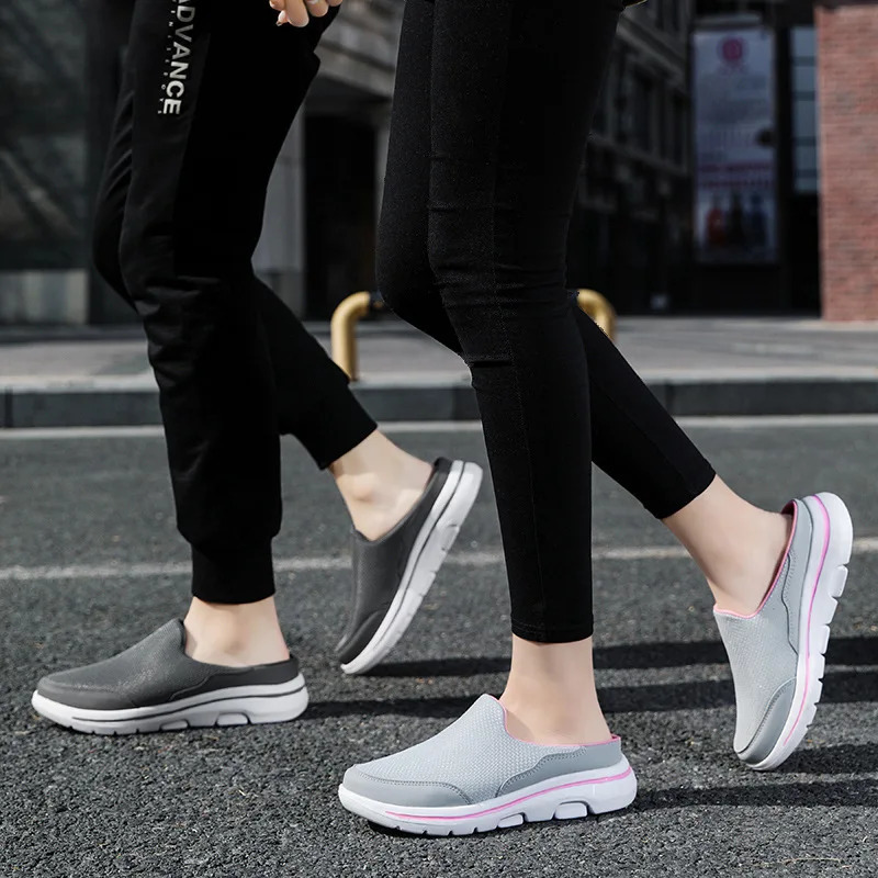Men Casual Shoes Mesh Slip-On Solid Color Loafers Flat Slippers Summer Couple Shoes Half Slippers Plus Size Sandalias Zapatos 241031
