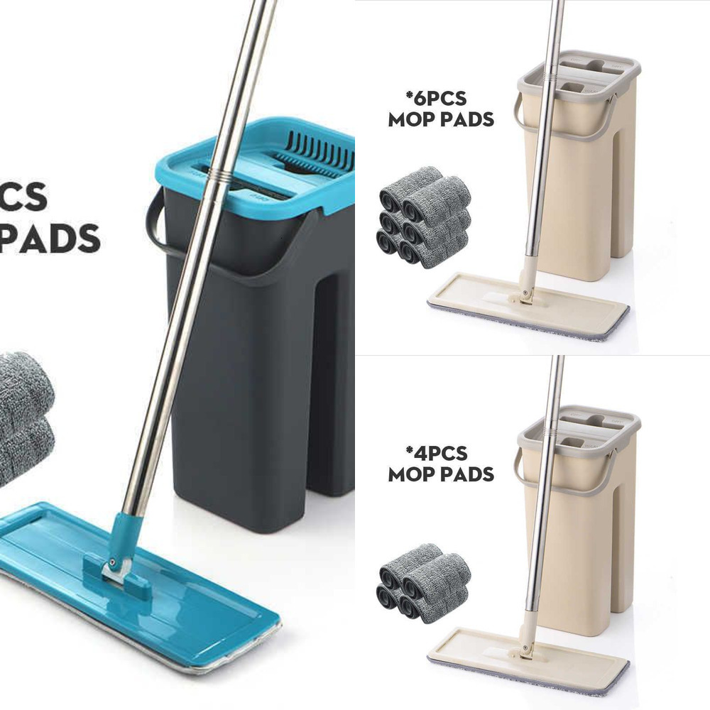 New New Flat Squeeze And Bucket Hand Free Wringing Cleaning Microfiber Mop Pads Wet Or Dry Usage On Hardwood Laminate Tile