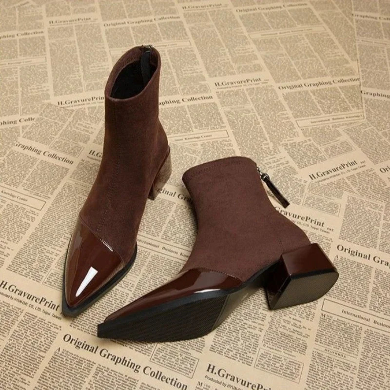 Simple and Versatile Winter Women Shoes High Quality Womens Pointed Toe Comfortable Mid-heeled Zipper Short Boots 241030 4