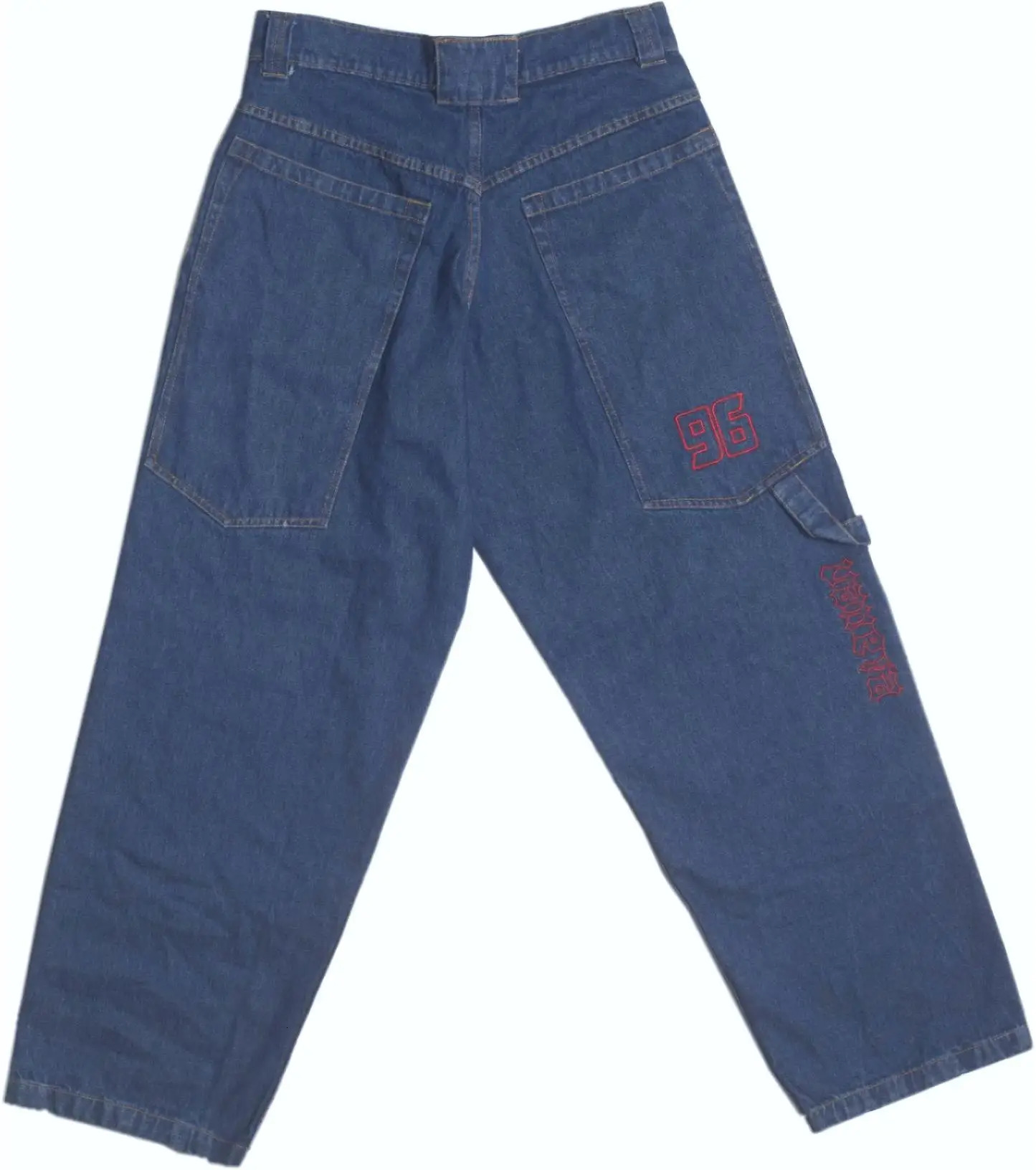 Vintage Big Pocket Baggy Blue Jeans Women Casual Fashion High Waist Letter Pattern Trousers Harajuku Wide Leg Straight Pants 241031
