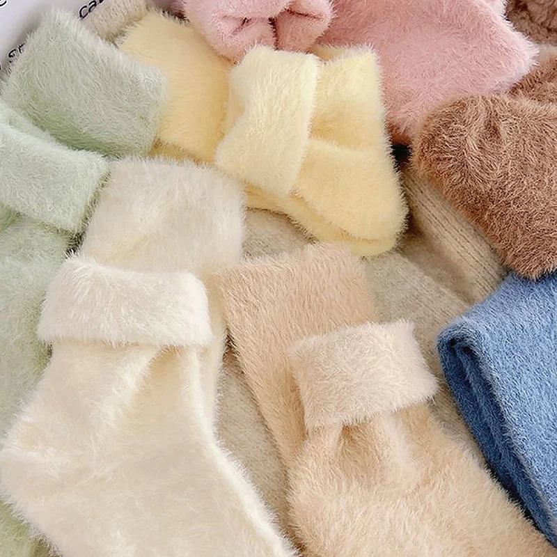 Super Soft Socks Mink Fleece for Women Ins Solid Winter Warm Thicken Coral Plush Socks Thermal Snow Home Sleep Floor Kawaii Sock 241031