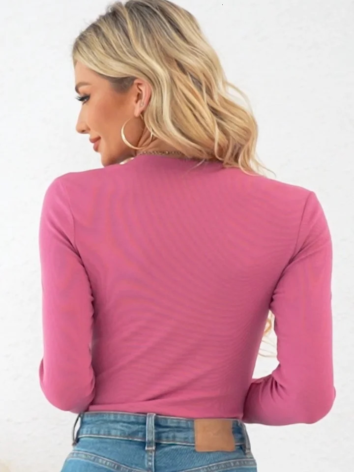 Womens Ribbed Knit Long Sleeve TShirt Top Autumn Winter Casual Slim Fit Basic Deep V Neck Fashion Sexy Pullover Tops 241031