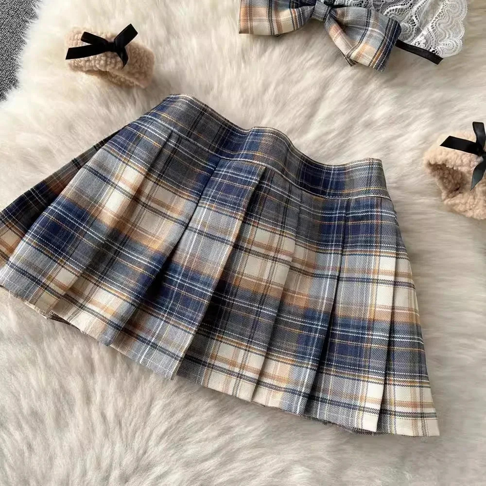 Short Skirt Sailor Chic Womens Dress Sexy Pleated Suits Lace Bra Brief Plaid Mini Skirt Preppy Style Ins sweet 5 Pieces Sets 241031