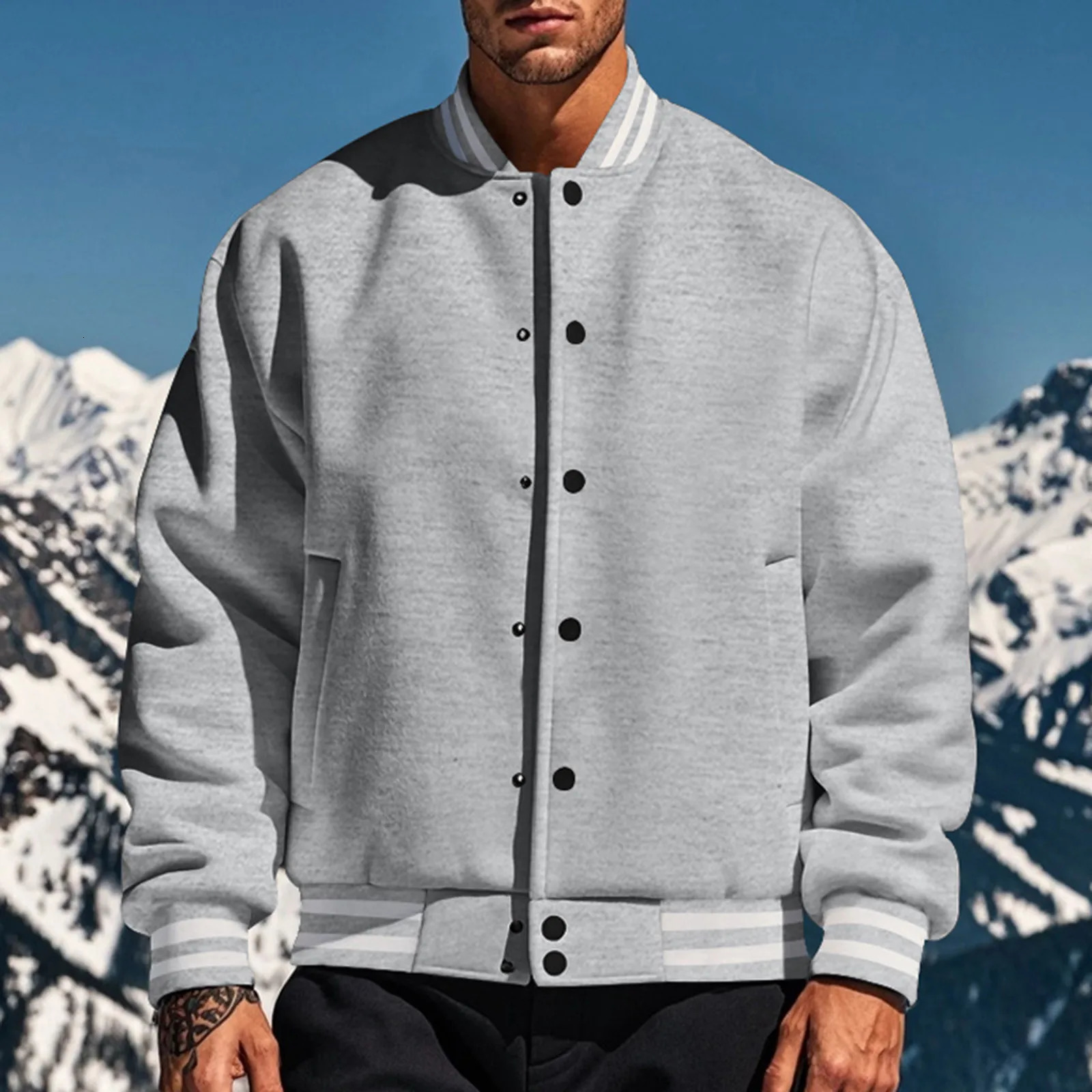 Mens spring and fall varsity jacket Solid color Korean fashion loose baseball uniform couple windproof waterproof bomber jacket 241031