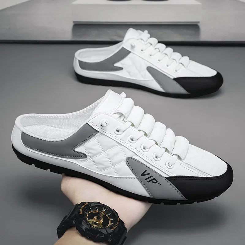 Trendy Half Slippers Flat Casual Shoes for Men Classic Summer Slippers Mans Flats Concise Mens Sneakers Slip-on Male Slippers 241031