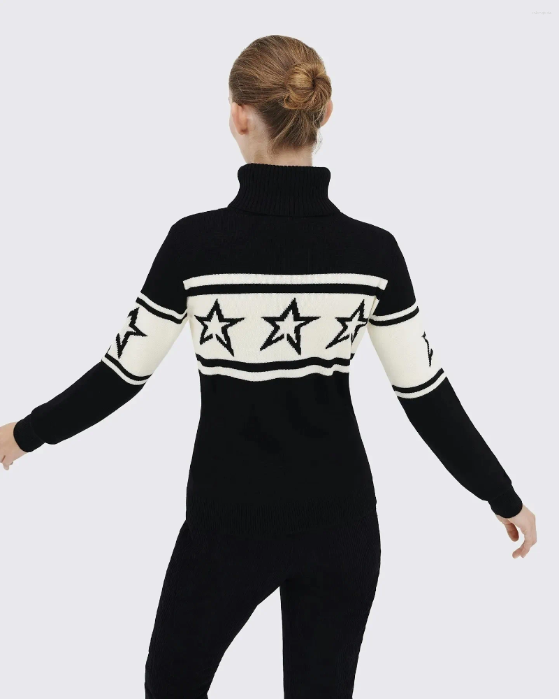 European High Neck Star Winter Sweater - Knitted, Warm, High-End