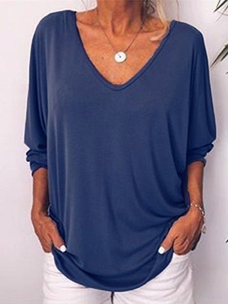 Designer Women's New Bat V-neck Three quarter Sleeve Back Button T-shirt Loose Top 309