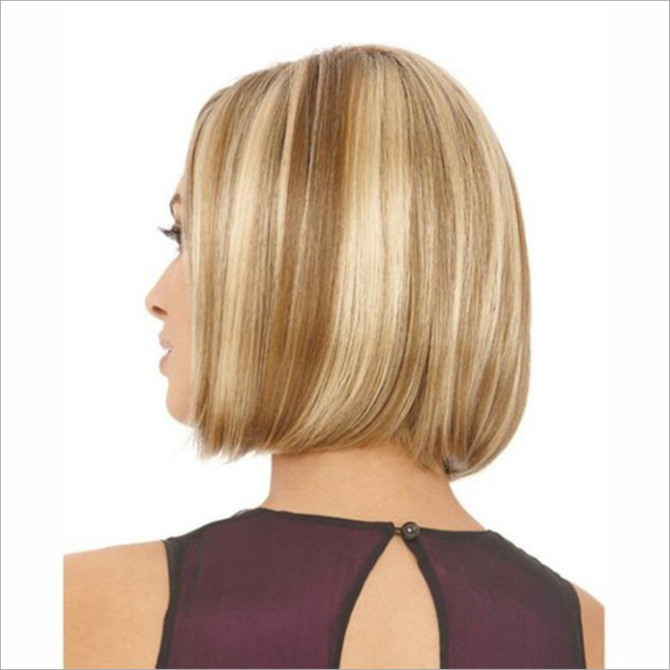 Fashion short hair wig bobo head flax gold dyed short straight hair chemical fiber headpiece