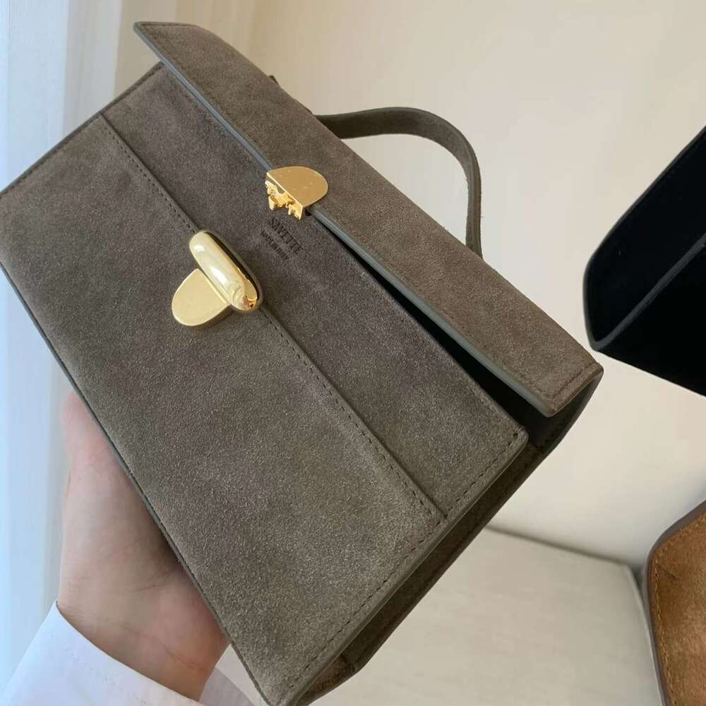 Niche SAVETTE 26 Ladies Suede Symmetry Pochette Solid Color Simple One Shoulder Messenger Handbag Small Square Bag