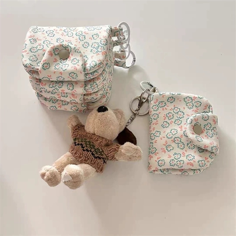 New designer Korean Instagram niche zero wallet cute rabbit multi-layer card flower canvas miscellaneous bag pendant