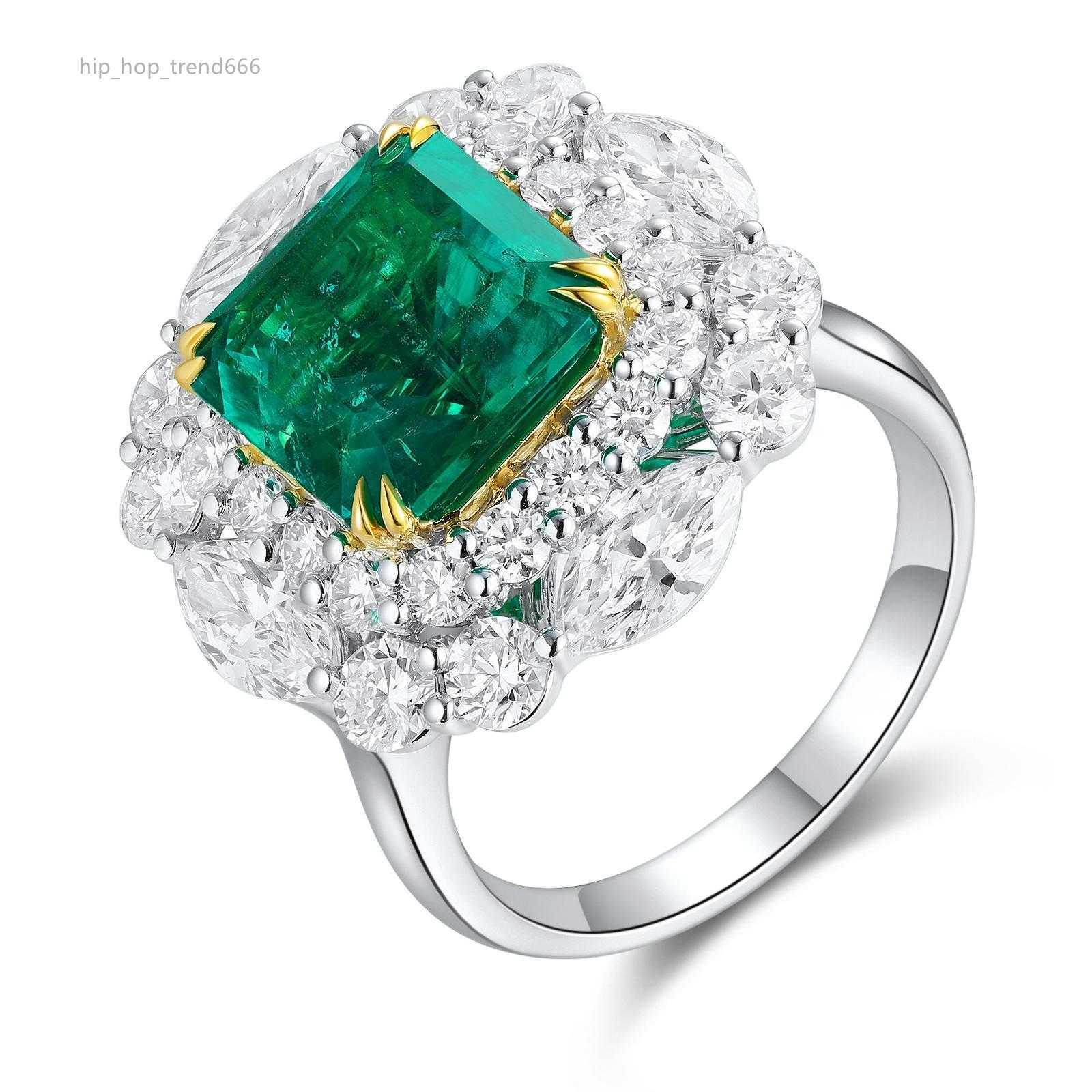 Jewelry Emerald Stone Ring 18K White Gold 3.98ct Natural Verdant Green Emerald Ring lab grown Gemstone Ring