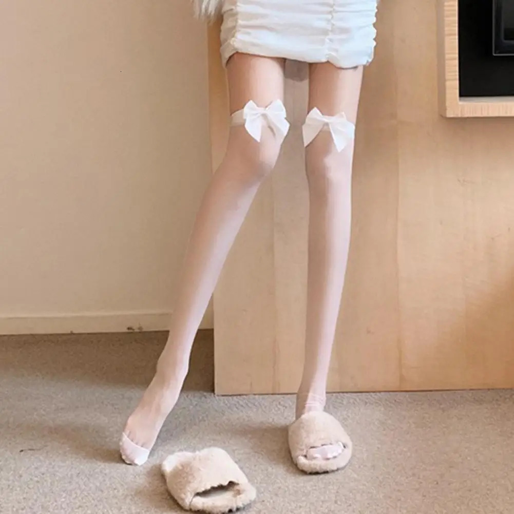 Women Stockings Trendy Stretchy Thigh High Socks Cute Ladies Stockings Transparent Bow-knot Stockings for Daily Wear 241031