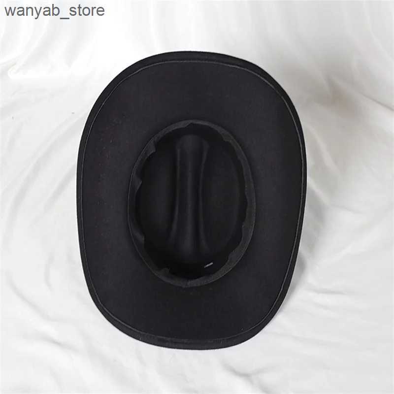 Stingy Brim Hats Big Eave Western Cowboy Hat Treasure Road Knight Hat Upset Top Hat Mens Roll Eave Top Hat Jewel Decoration Sombrero Hombre Caps L2409