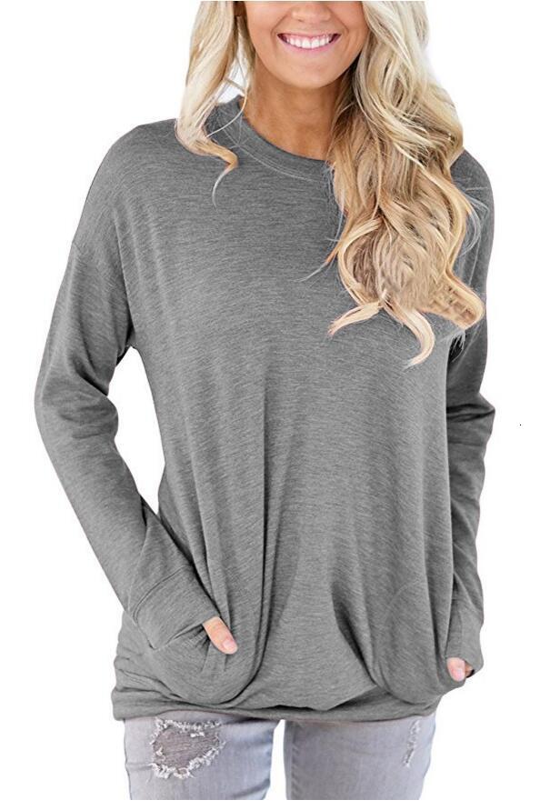 Designer's Autumn New Round Neck Bat Long Sleeve Pocket Decorative T-shirt