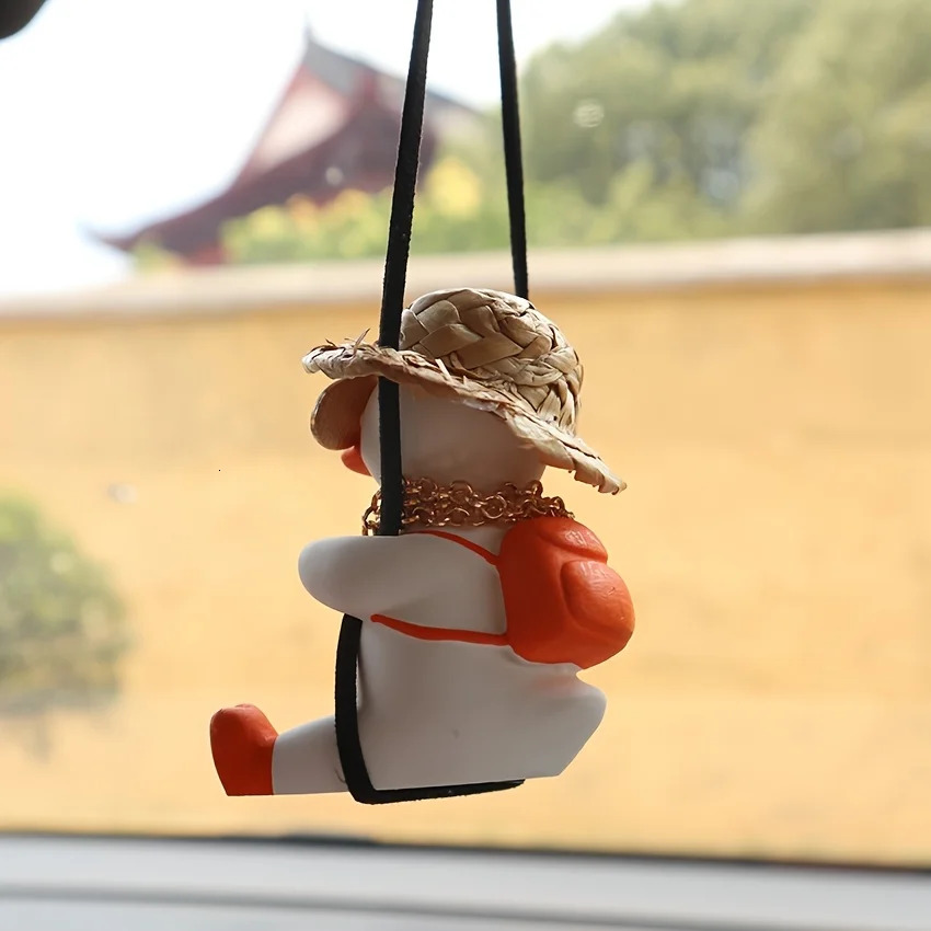 New Car Pendant Cute Anime Little Duck Swing Auto Rearview Mirror Hanging Ornaments Interior Decoraction Accessories For Girls Gifts