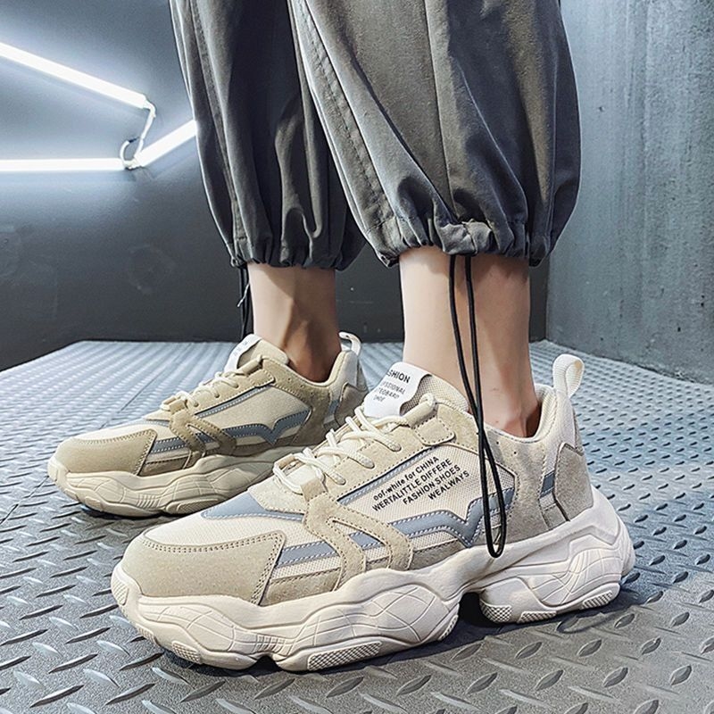 2024 Spring Men's New Breathable Mesh Sports Shoes Men's Korean Versatile Thick Bottom Casual Running Dad Shoes Trendy Shoes