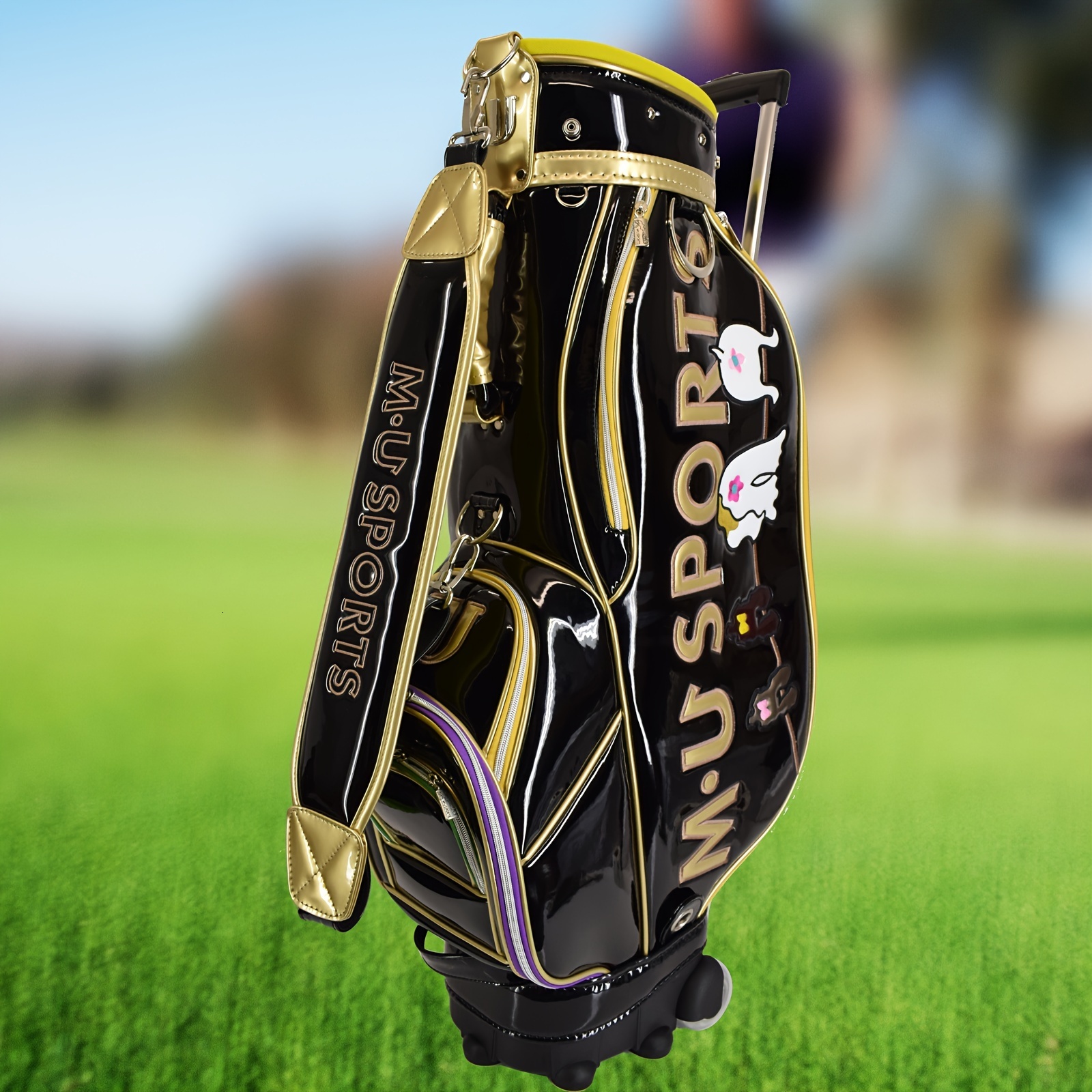 Water resistant golf cart bag with wheels - durable PVC, black, suitable for outdoor sports and fitness equipment