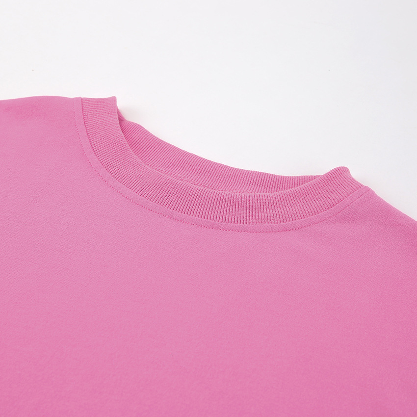 Designer's pink loose elastic round neck long sleeved pullover street style T-shirt 2024 new autumn fashion women's top