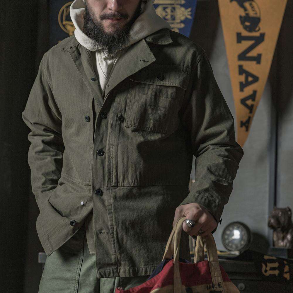 Bronson 1944 Pattern Herringbone Twill Jacket Olive Drab P-44 Vintage HBT Work Coat