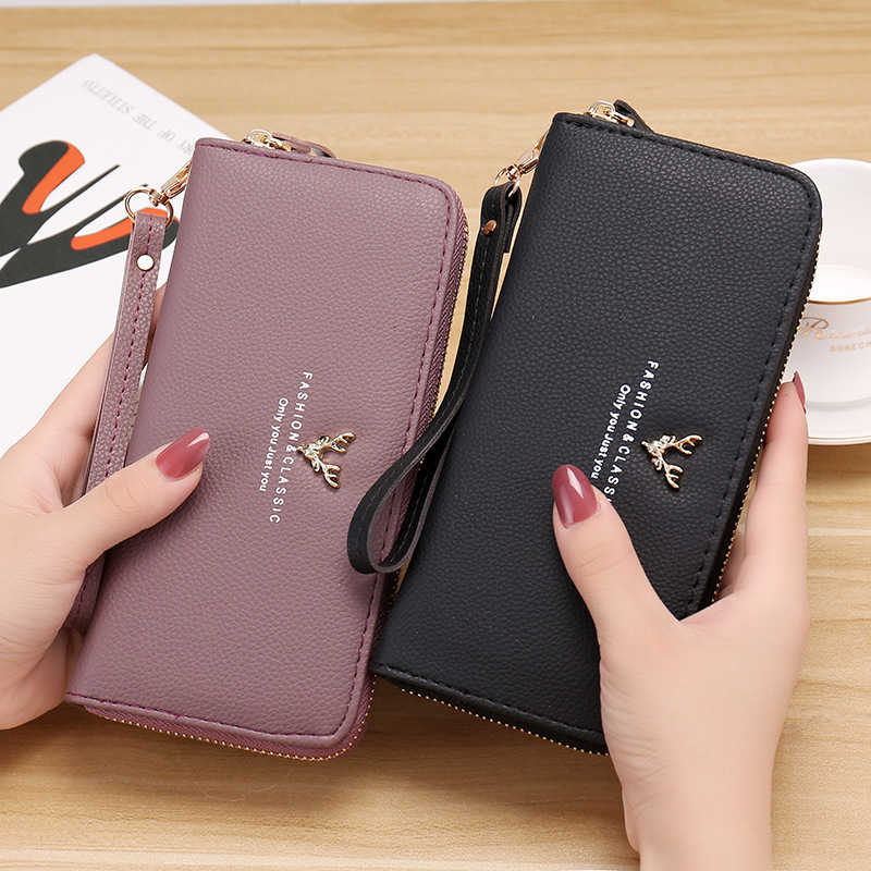 New designer long zipper women's large capacity wallet with multi card lychee pattern handbag