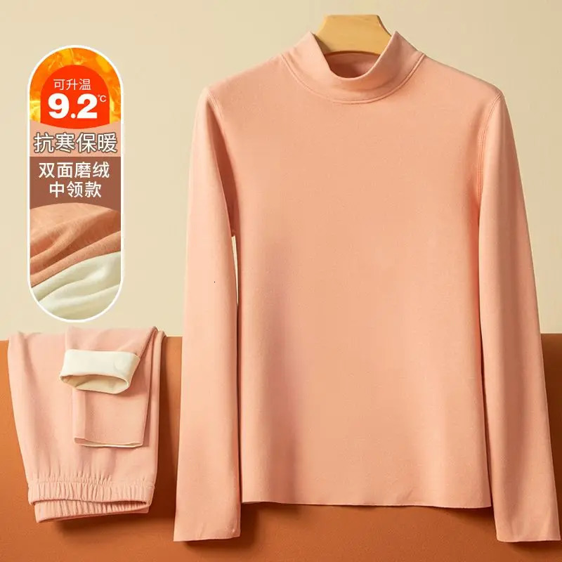 Thermal Underwear Sets for Women Mid-high Collar Winter Warmth High Stretch Base Thick Velvet Tops Trousers Seamless Lingerie 241031