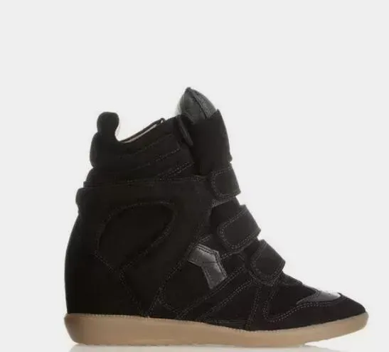 sandal HotSale-Black Genuine Leather Isabel Bekett Leather-trimmed Suede Wedge Sneakers Women Marant Fashion Show Paris New Shoes