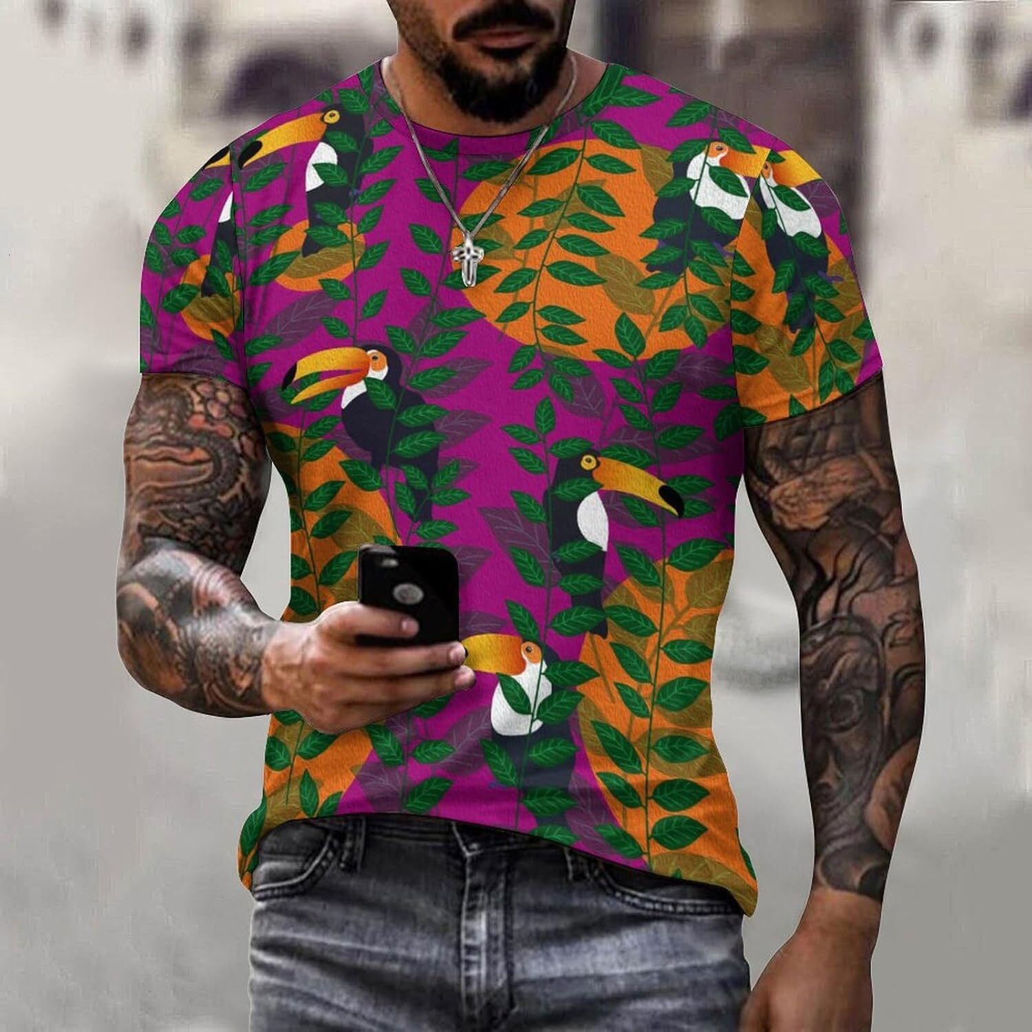 Mens T shirt Toucan Tropical Pattern Cotton T-Shirt 3D Printed Casual Shirt Men's Crew Neck T-Shirt tee Casual tops summer clothes