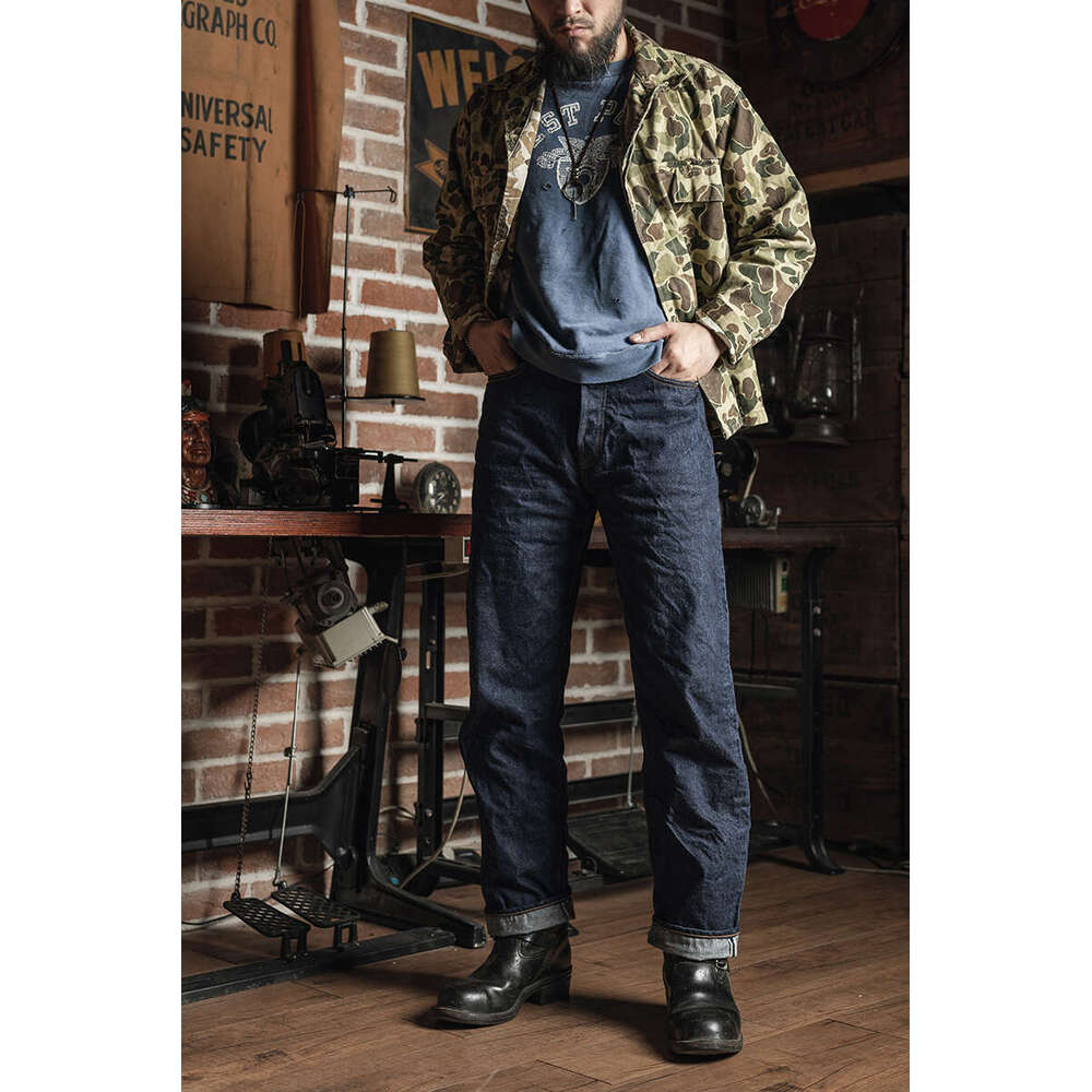 Bronson 47801Xx Jeans Rigid Straight Fit Men Red Workwear Raw Denim Trousers
