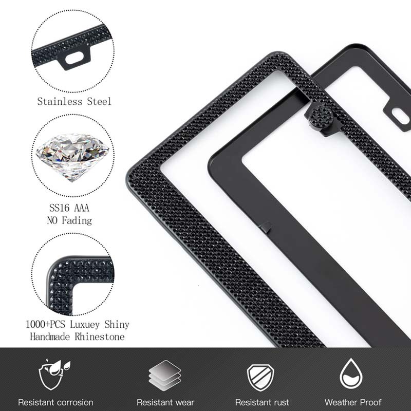 New Car Glitter Crystal Sticker Women's Car License Plate Frame Auto Parts 12.2*6.3In Three Colors Optional