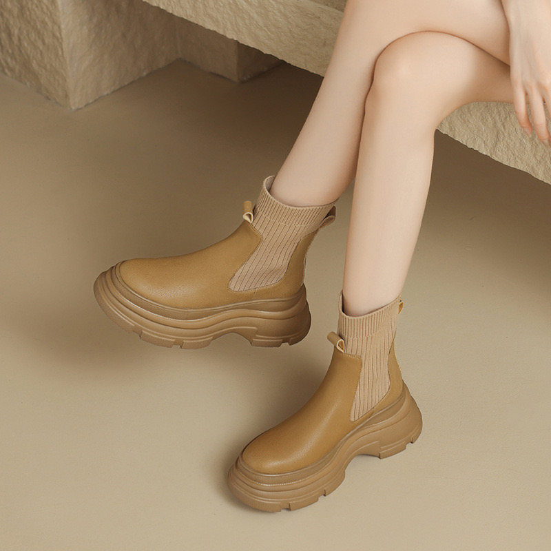 2025 new Leather Nude New Chunky Heel Square Toe High Heeled Short Designer Fashion Women Boots